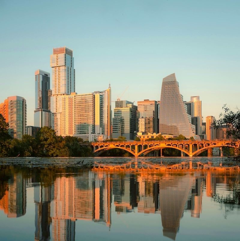 city skyline and bridge